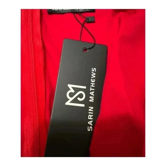 Sarin Mathews Deep V Neck Ruched Bodycon Long Sleeve Mini Dress Red NWT Size XL - Picture 8 of 9